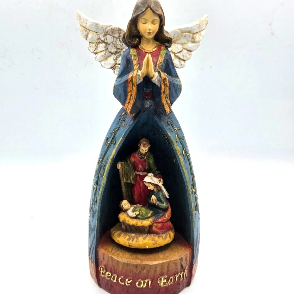 Christmas Angel Music Box Nativity Rotates When Hark The Herald Music Plays